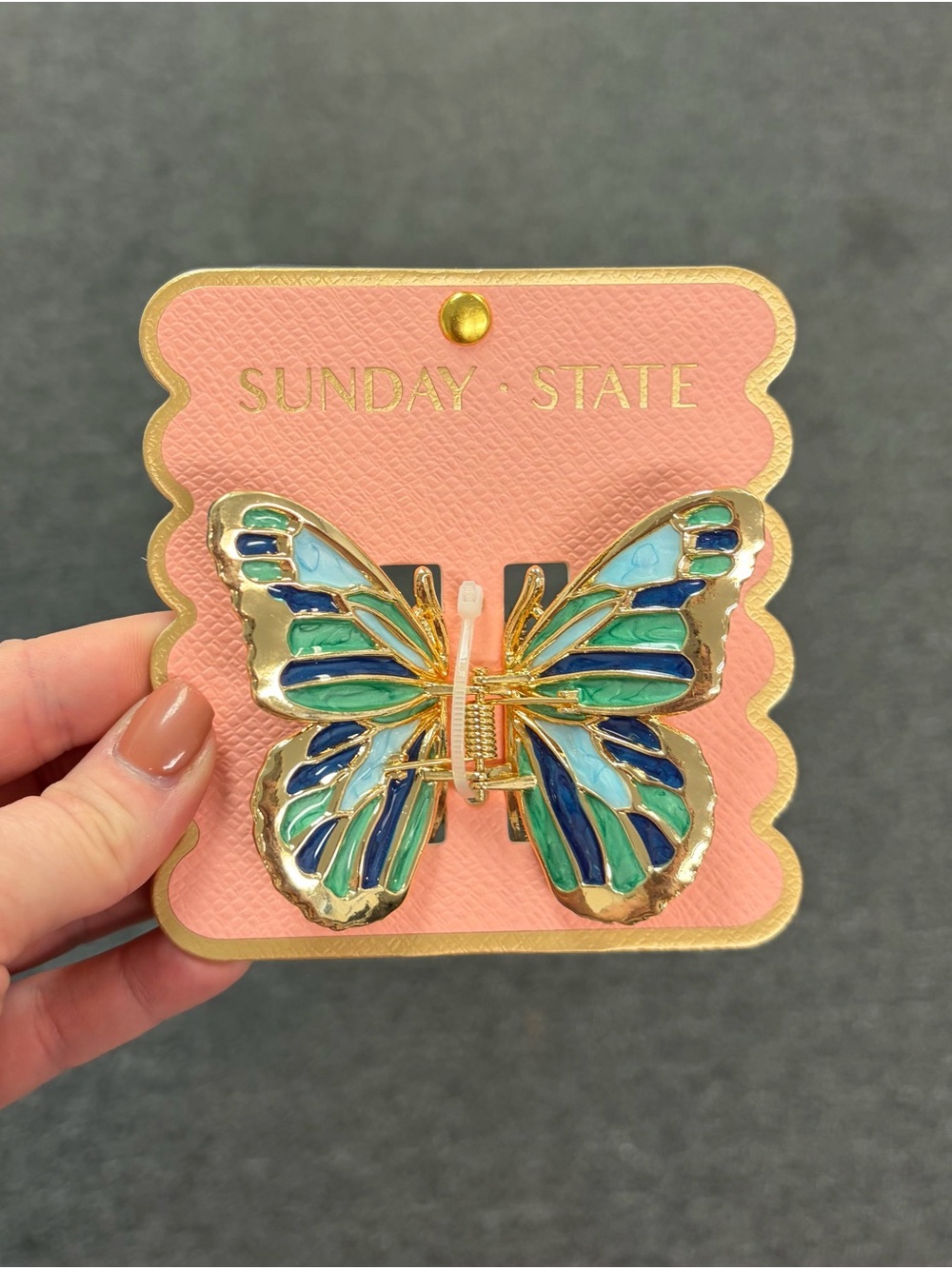 Sunday State Blue & Green Butterfly Hair Clip (Medium)